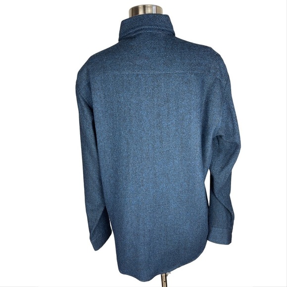 VTG Marshal Field’s Wool Blend Blue & Black Herringbone Button Up L/S Shirt L - Picture 3 of 11